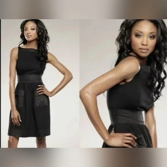 DVF Diane Von Furstenburg Zanne Ruched W/ Pockets Sheath Dress Black Size 6 - Picture 4 of 10